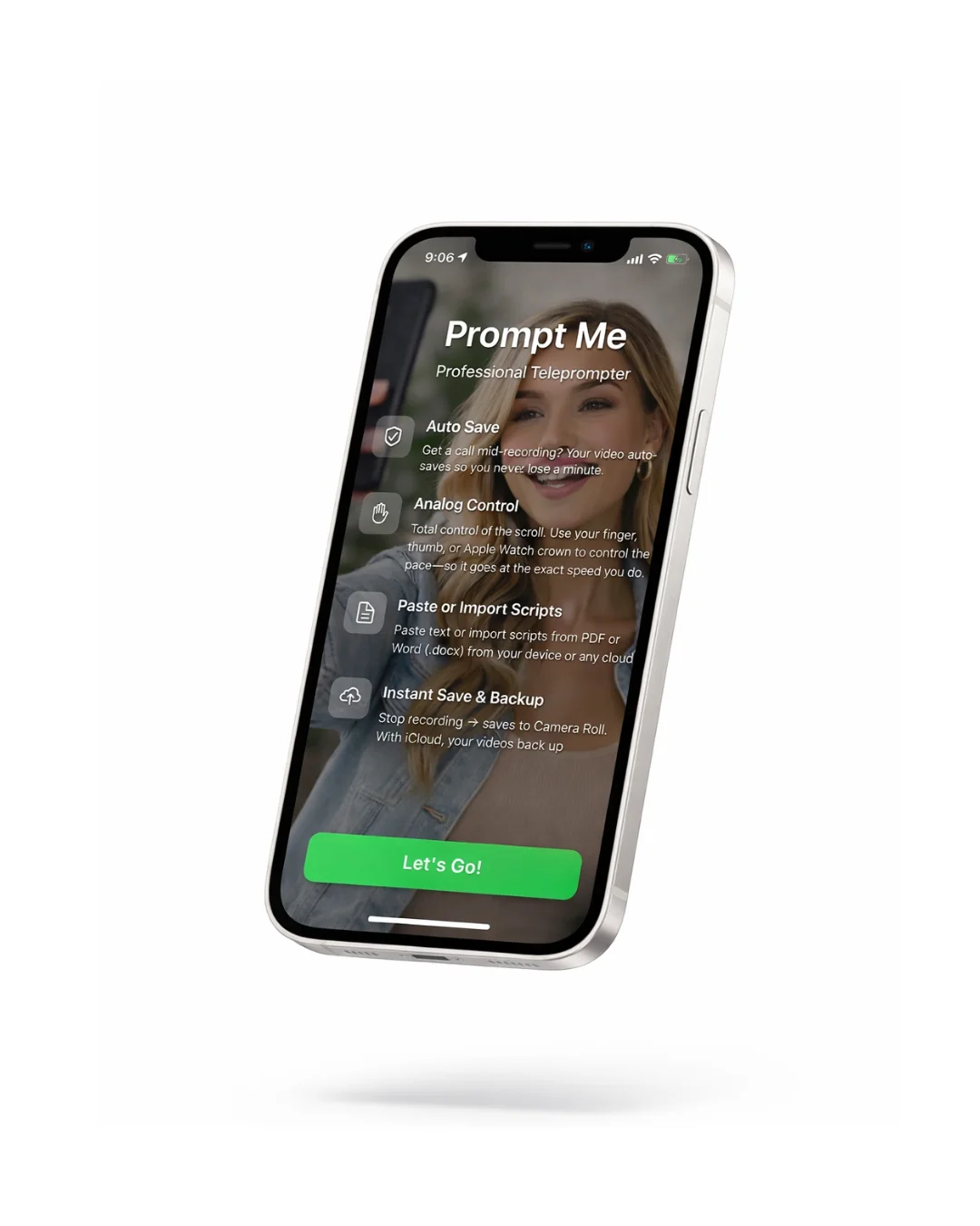 Prompt Me on iPad and Apple Watch showing the script reader with Apple Watch remote control